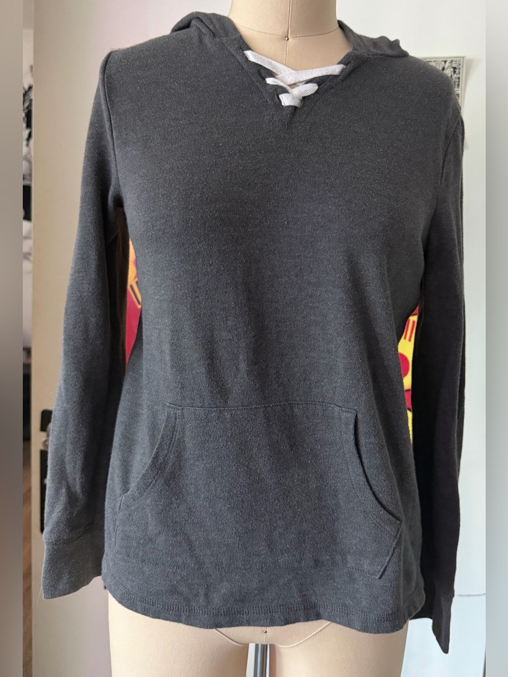 SO Charcoal Hooded Pullover with White Lace Detail